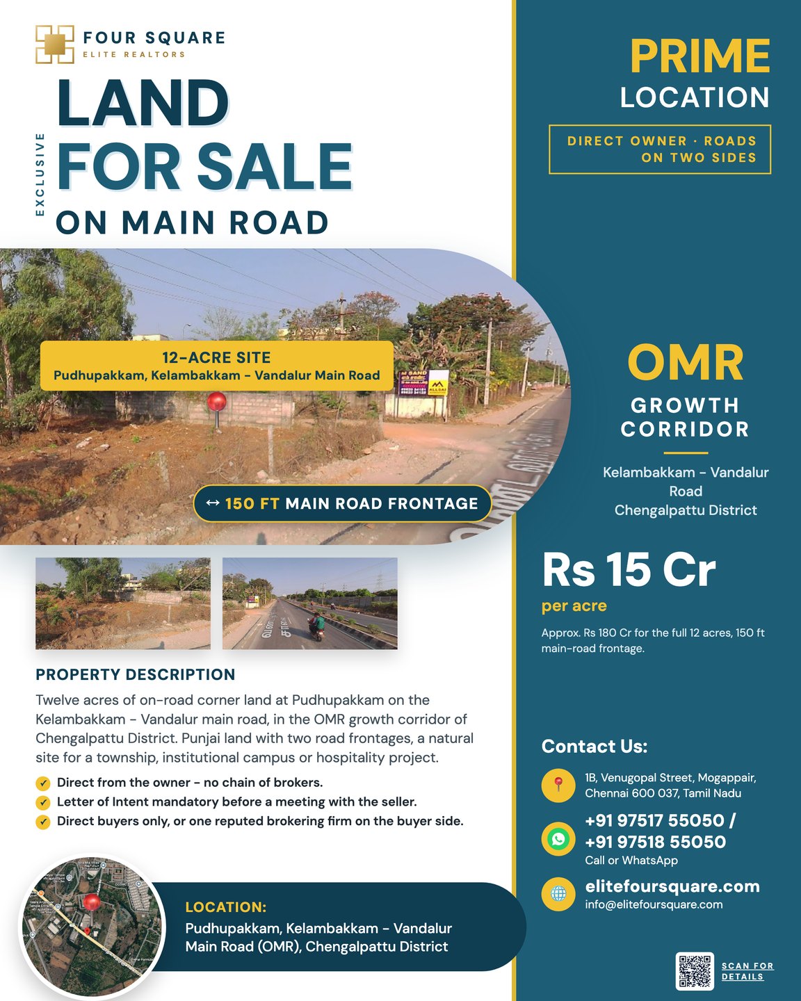 12-Acre Corner Land on OMR - Pudhupakkam, Kelambakkam-Vandalur Road